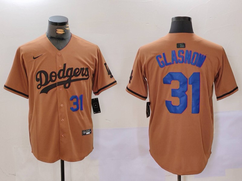 Men Los Angeles Dodgers 31 Glasnow army green joint name 2024 Nike MLB Jersey style 2